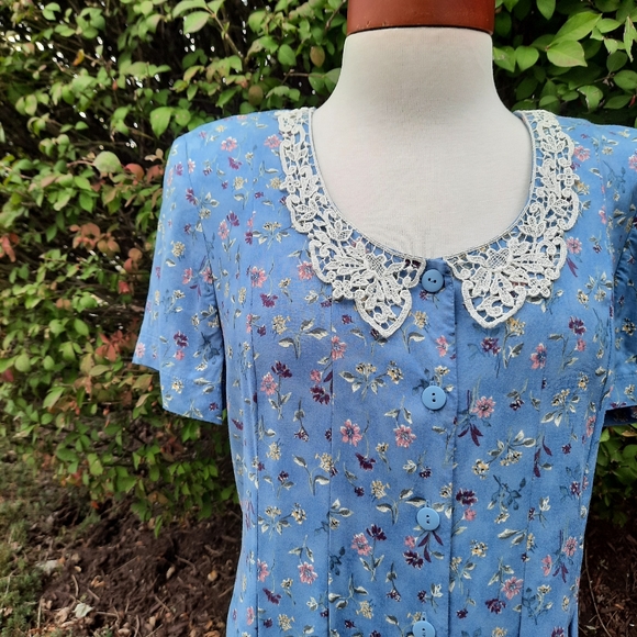 Vintage 90's Crochet Floral Button Down Midi Dress Embellished Prairie Boho - Picture 9 of 9